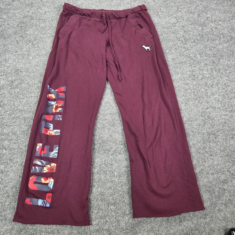 Y2k Victoria Secret PINK Maroon Sweatpants Lounge Womens Size Medium Spell out